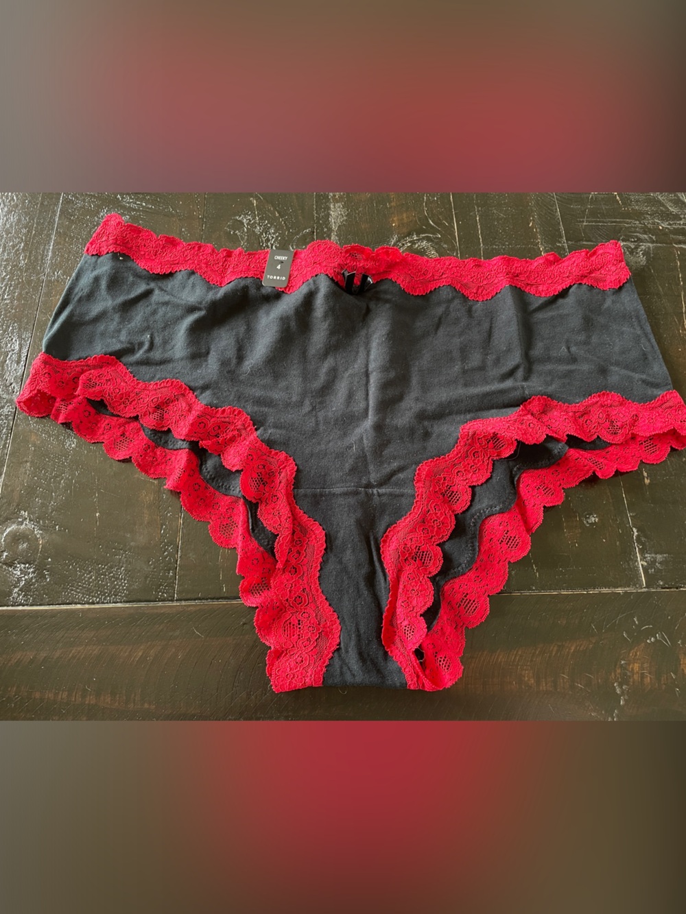 NWT- Torrid  Black and Red Lace Trim Cheeky Panty- 4X
